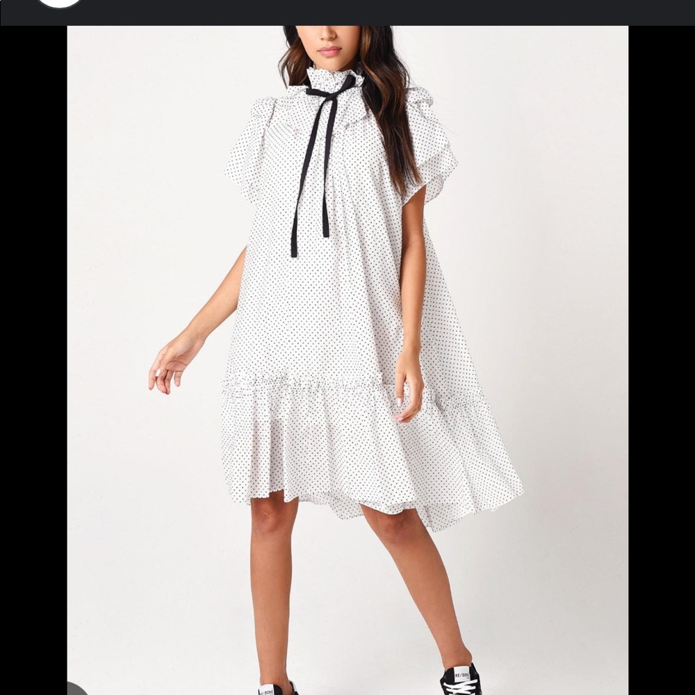 Hunter bell dress white with tiny black polka dots sz xs